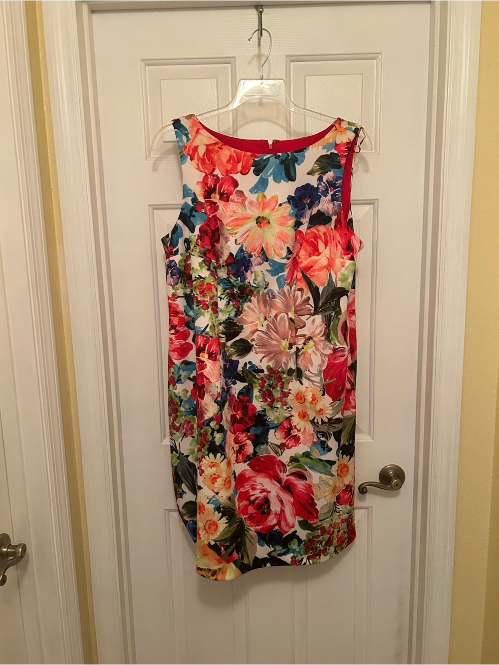 Leslie Fay Multicolor Floral Sleeveless Midi Dress with Pink Knit Bolero Top